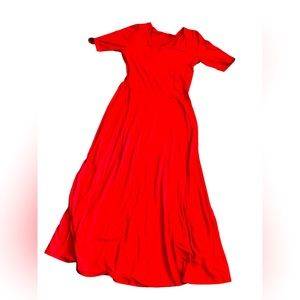 LuLaRoe Ana Dress True Red Jersey Knit Maxi Dress 2X NWOT
